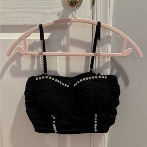 Windsor Black Rhinestone Embellished Crop Top